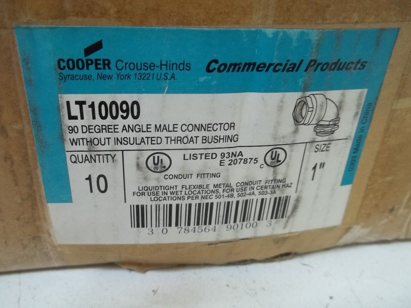 LOT OF 7 CROUSE-HINDS LT10090 90 DEGREE ANGLE MALE CONNECTOR 1" *NEW IN BOX*