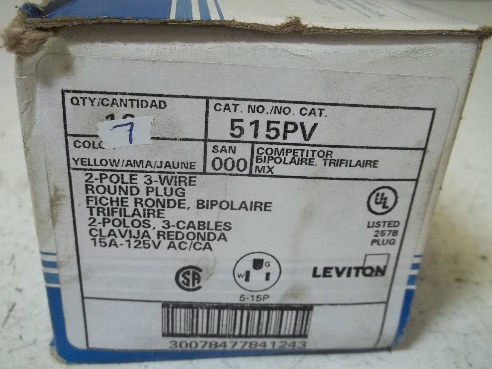 LOT OF 7 LEVITON 515PV 2-POLE 3-WIRE ROUND PLUG *NEW IN BOX*