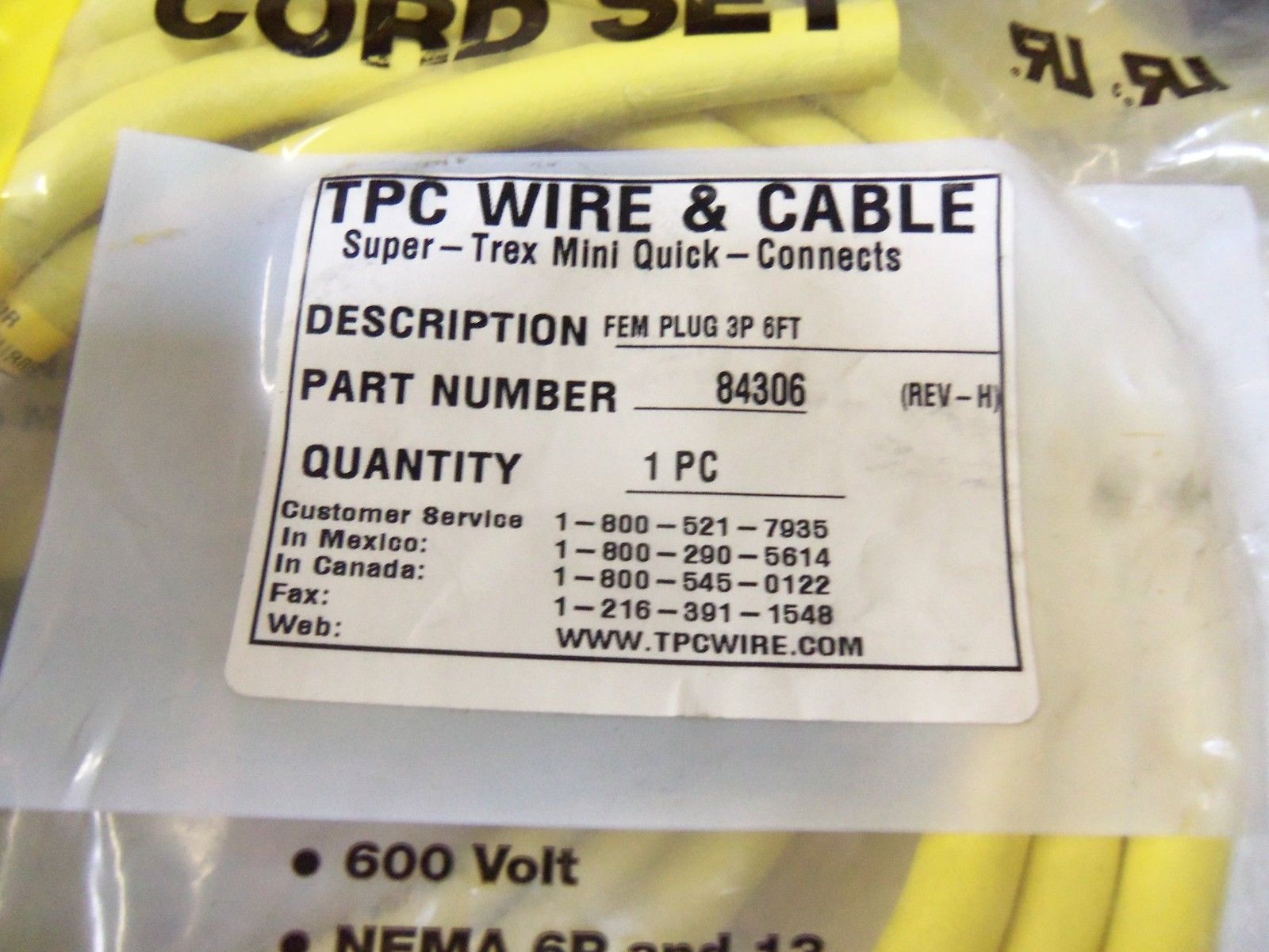 LOT OF 7 TPC WIRE & CABLE 84306 *NEW IN FACTORY BAG*