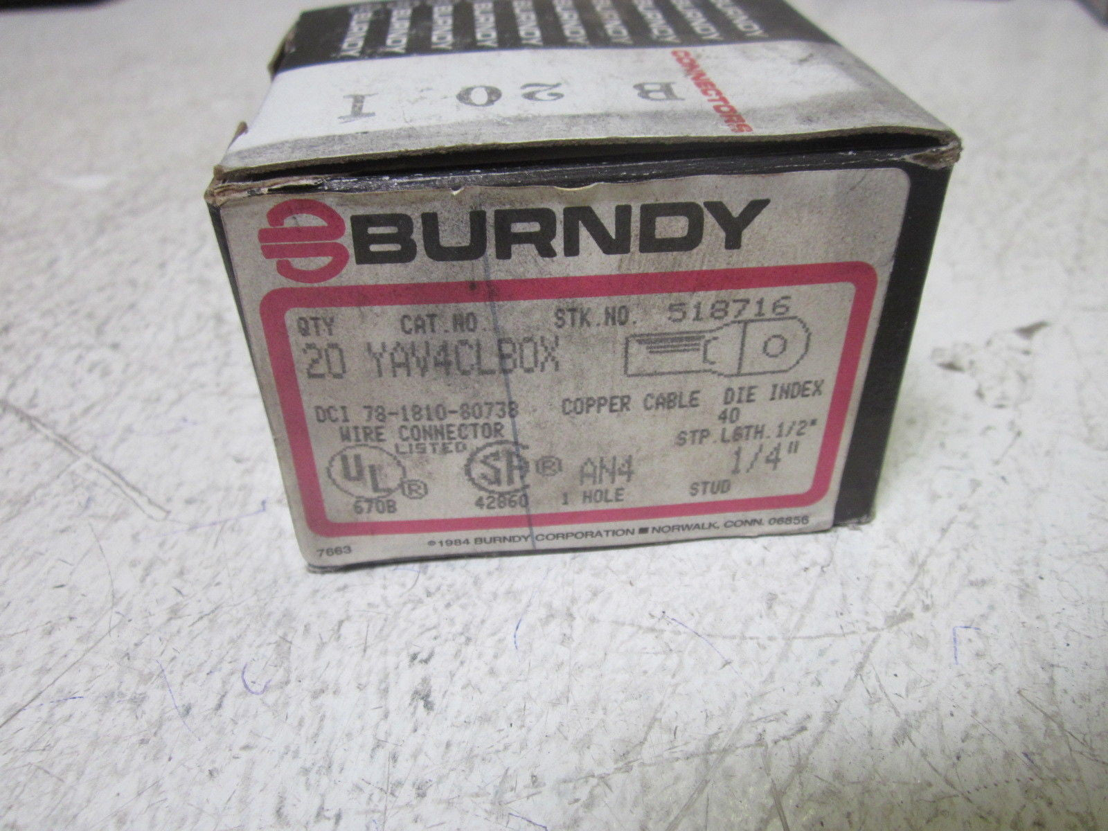 LOT OF 80 BURNDY YAV4CLBOX RING LUG *NEW IN BOX*