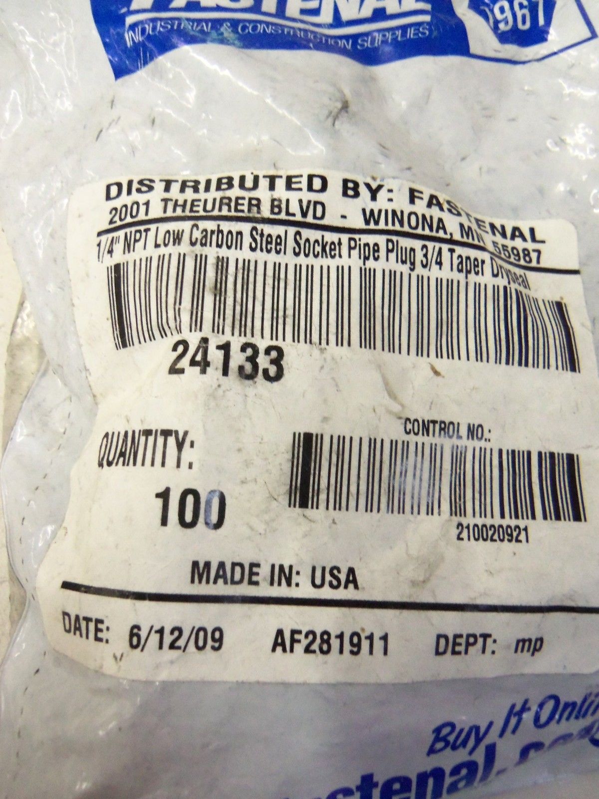 LOT OF APPROXIMATELY 90 FASTENAL 24133 * NEW IN FACTORY BAG *
