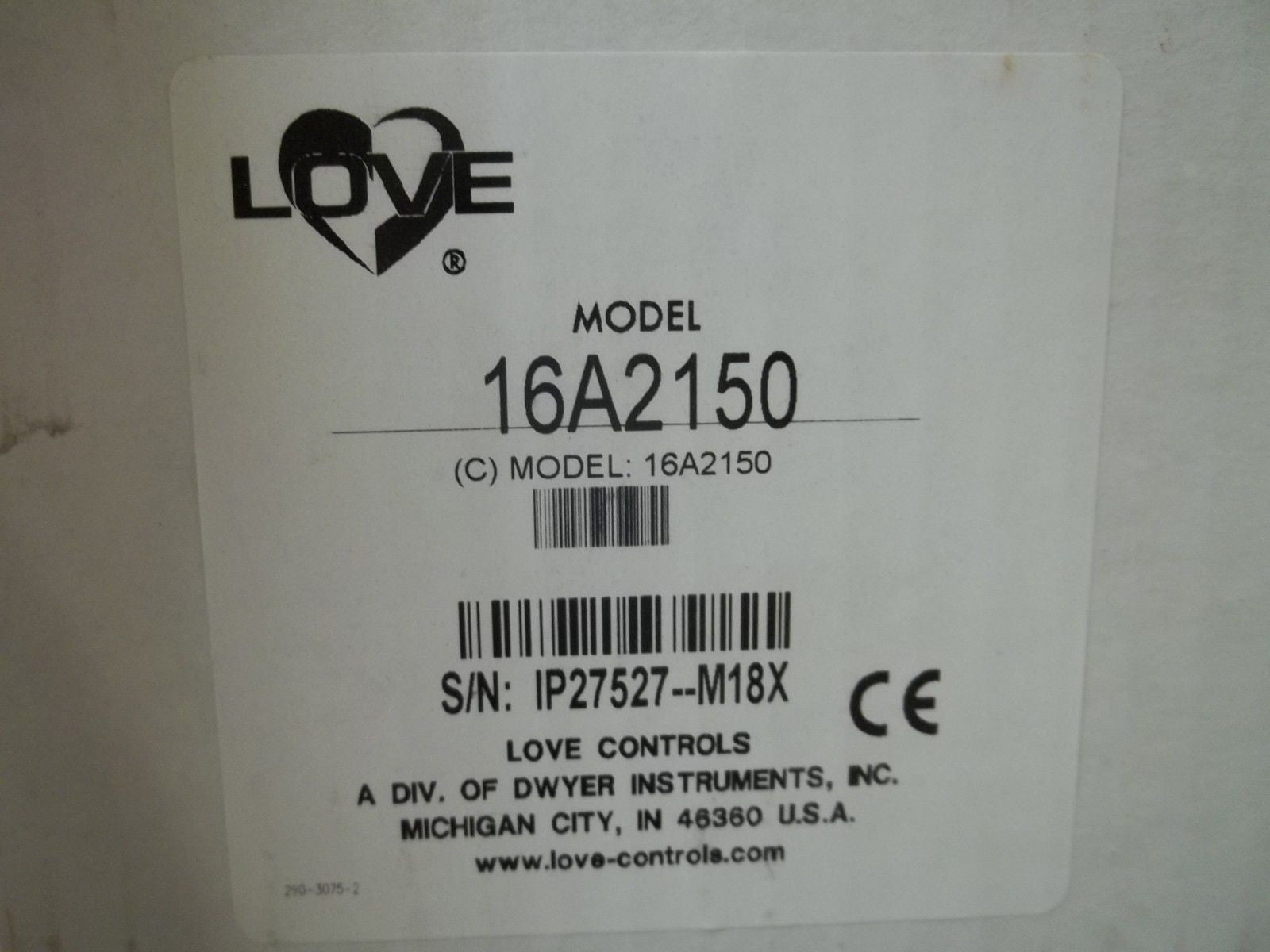 LOVE CONTROLS 16A2150 PROGRAMMABLE TEMPERATURE CONTROLLER *USED*
