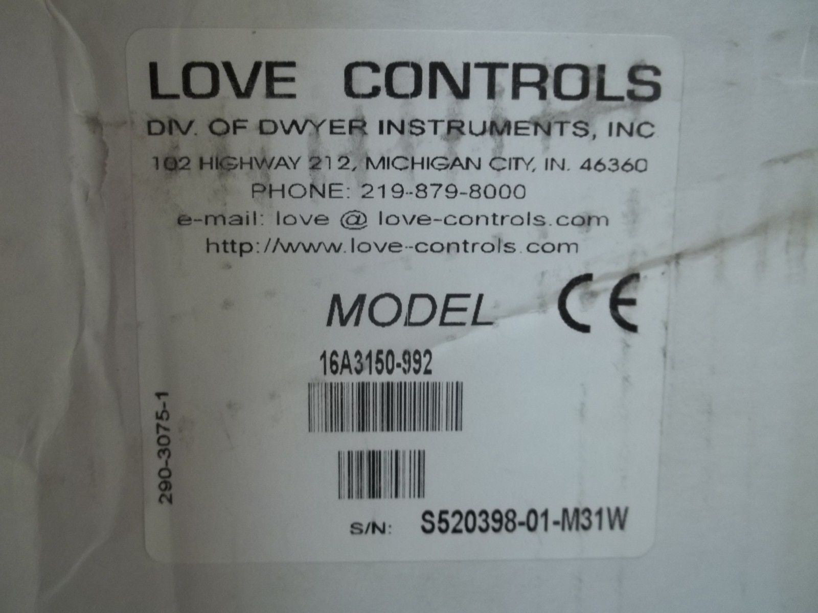 LOVE CONTROLS 16A3150-992 TEMPERATURE CONTROLLER *NEW IN BOX*