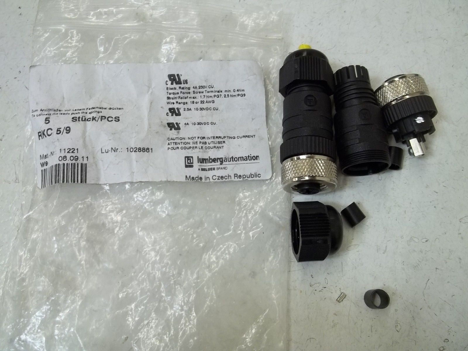 LUMBERG AUTOMATION RKC5/9 CONNECTOR FEMALE STRAIGHT 5POLE *NEW NO BOX*