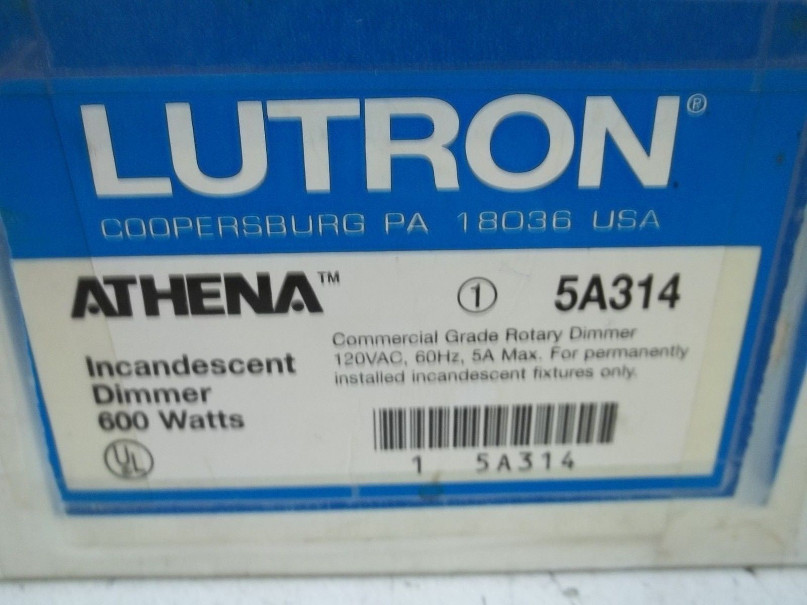 LUTRON 5A314 COMMERCIAL GRADE ROTARY DIMMER *USED*