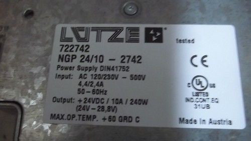 LUTZE POWER SUPPLY NGP 24/10-2742 *USED*