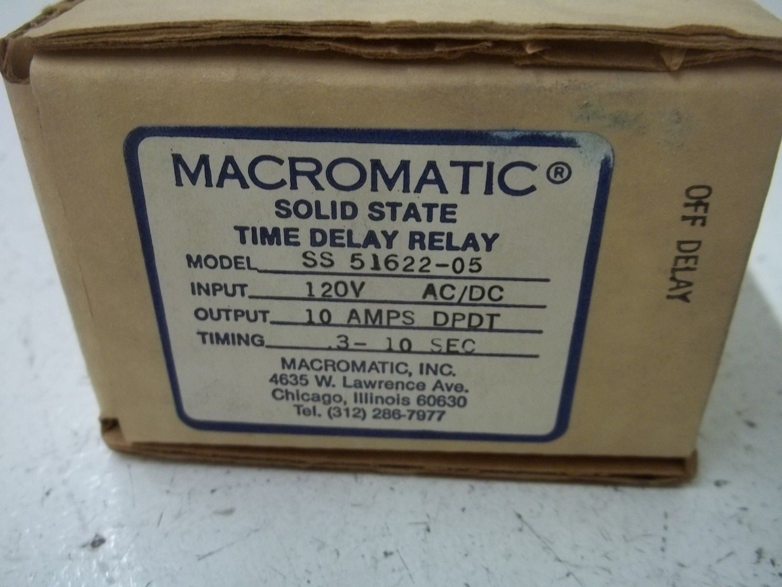 MACROMATIC SS51622-05 SOLID SATE TIME DELAY  RELAY 120V *NEW IN BOX*