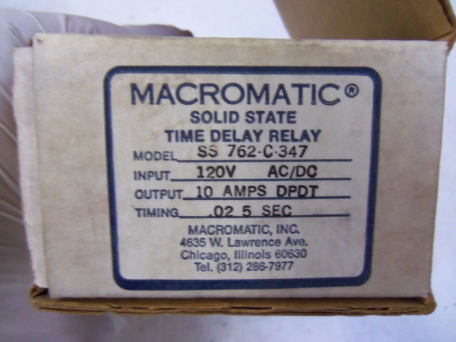 MACROMATIC SS 762-C-347 SOLID STATE TIME DELAY RELAY *NEW IN BOX*