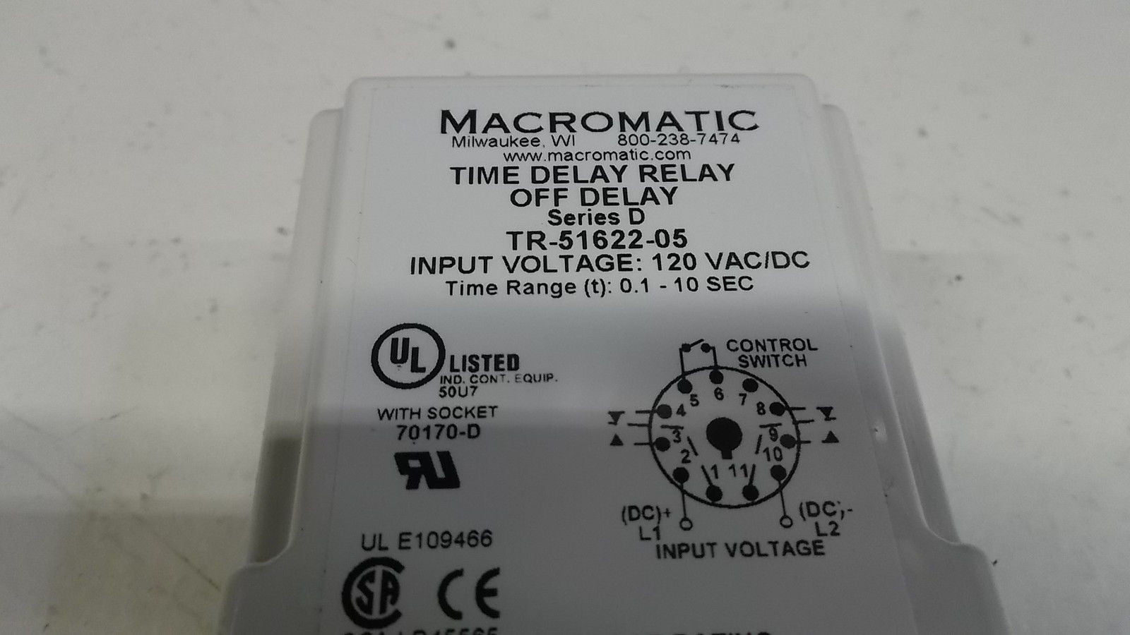 MACROMATICS TIME DELAY RELAY TR-51622-05 *NEW IN BOX*