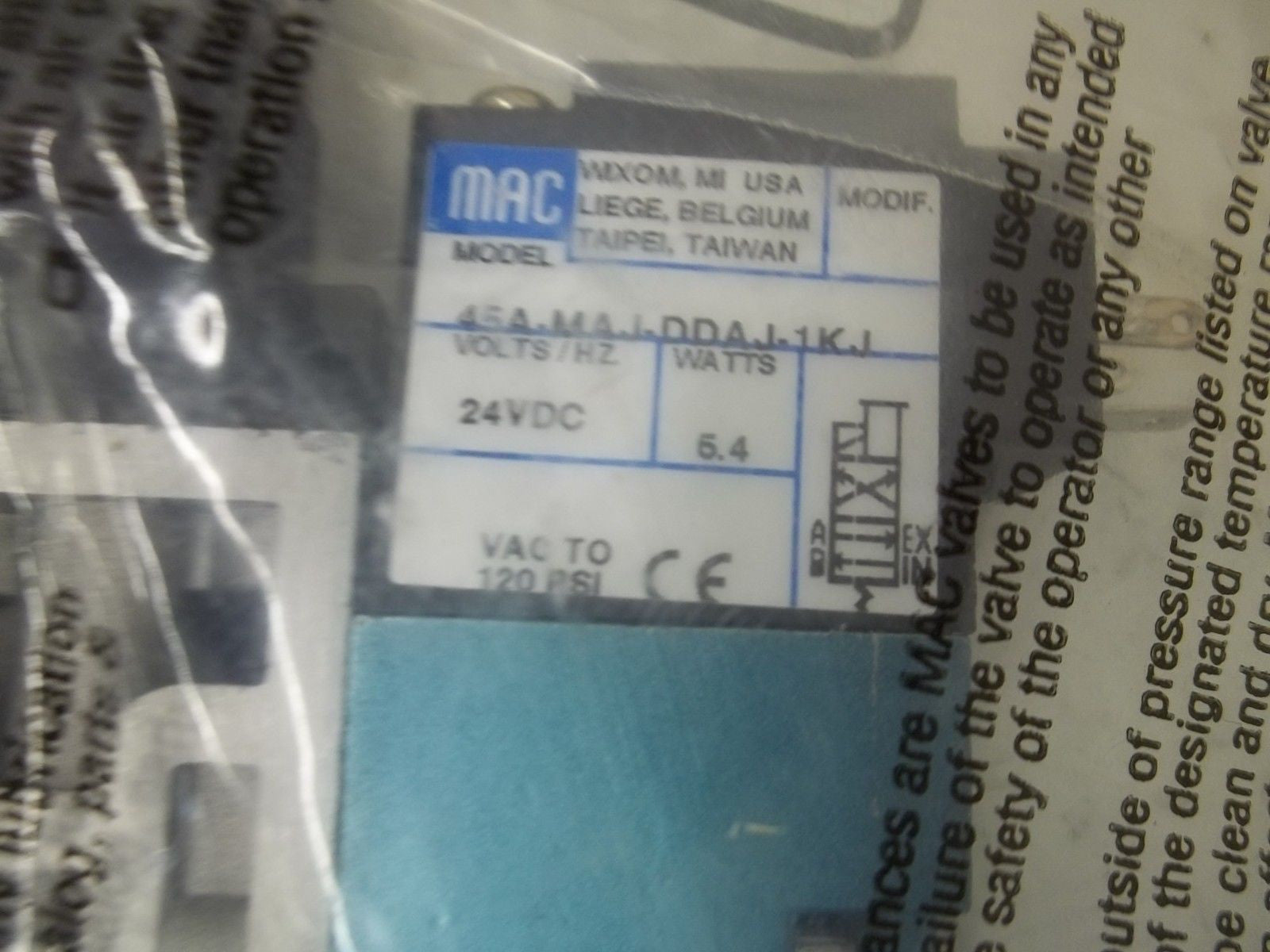 MAC VALVE 45S-MAJ-DDAJ-1KJ SOLENOID VALVE *NEW IN A FACTORY BAG*