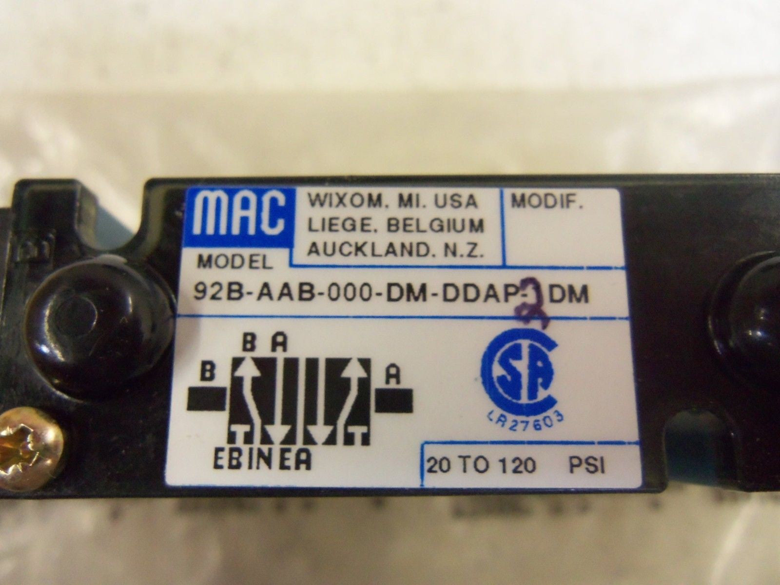 MAC VALVES 92B-AAB-000-DM-DDAP-2DM SOLENOID VALVE *NEW IN BOX*