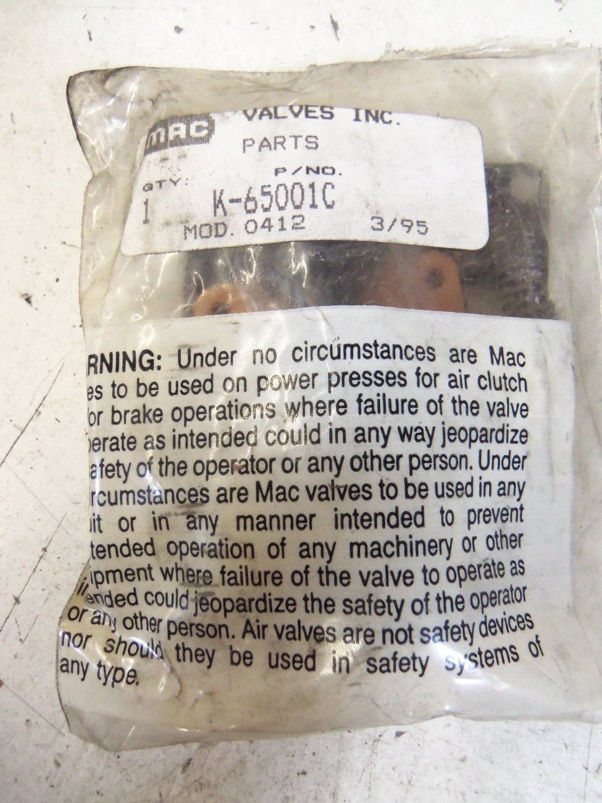 MAC VALVES INC. K-65001C *NEW IN FACTORY BAG*