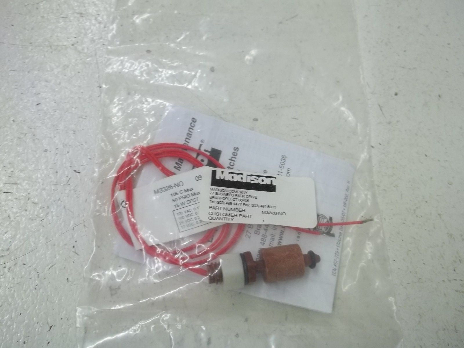MADISON M3326-NO LIQUID LEVEL SWITCH *NEW IN A BAG*