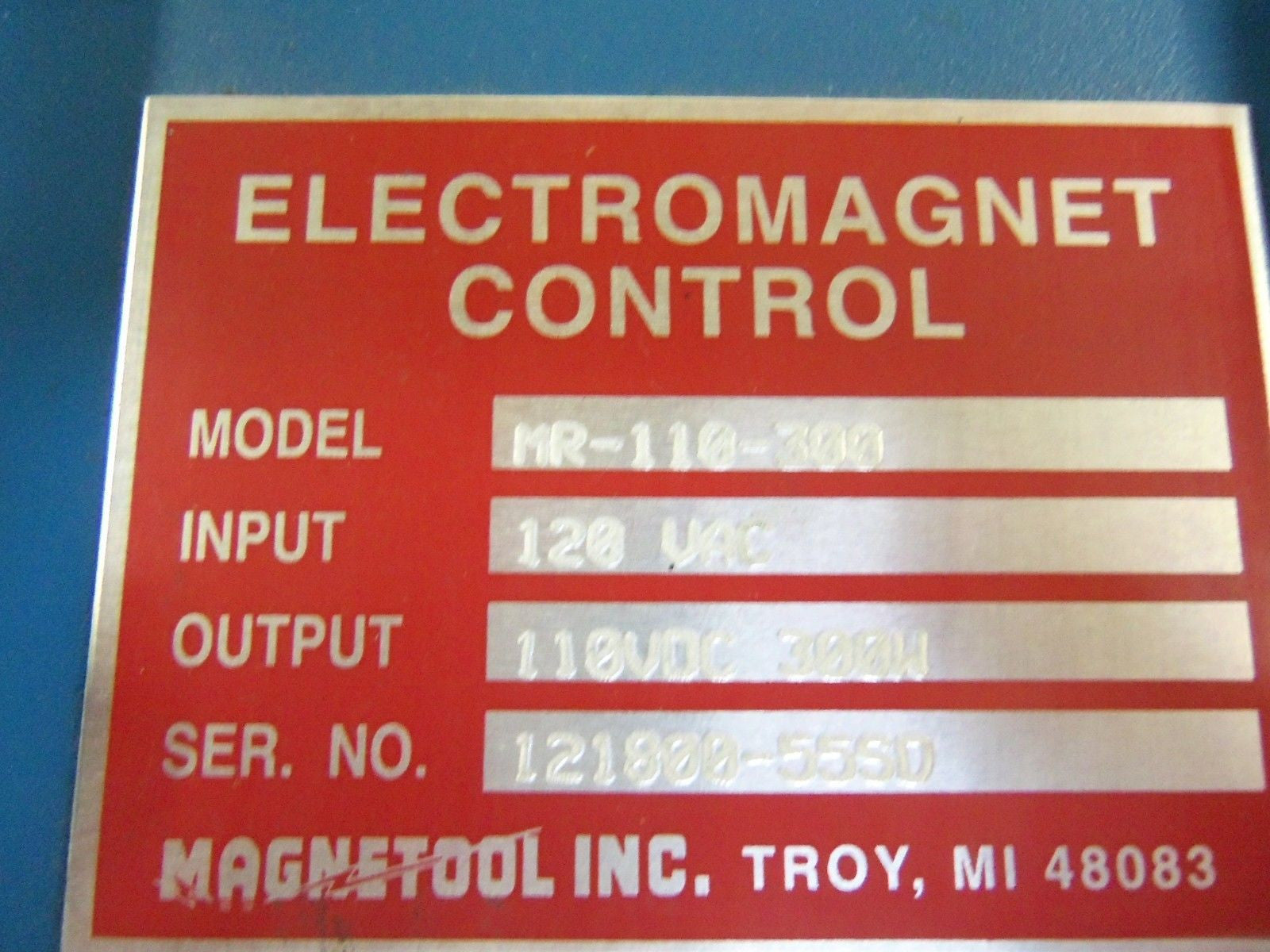MAGNETOOL MR-110-300 ELECTROMAGNET CONTROL *USED*