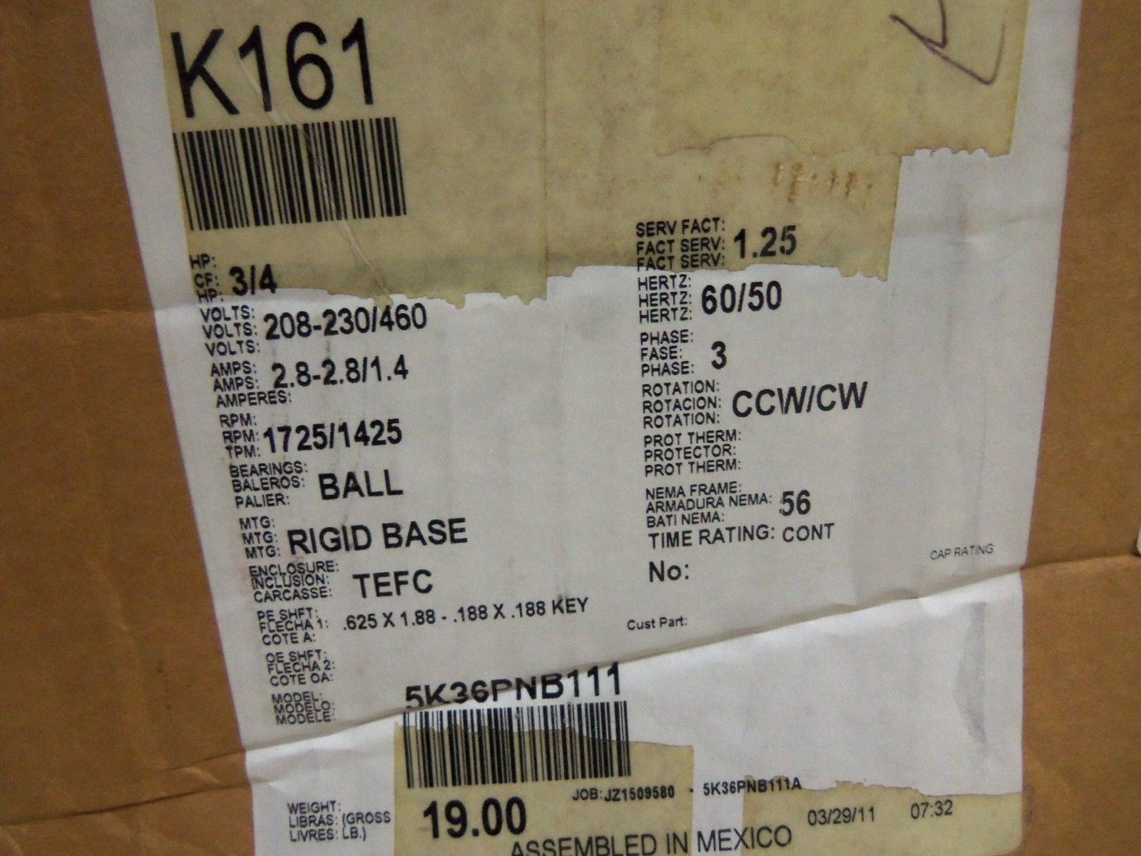 MARATHON 5K36PNB111A MOTOR *NEW IN BOX*
