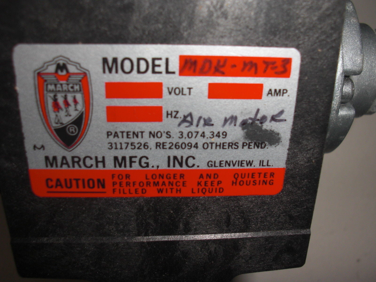 MARCH AIR MAGNETIC DRIVE PUMP MDK-MT3 *USED*