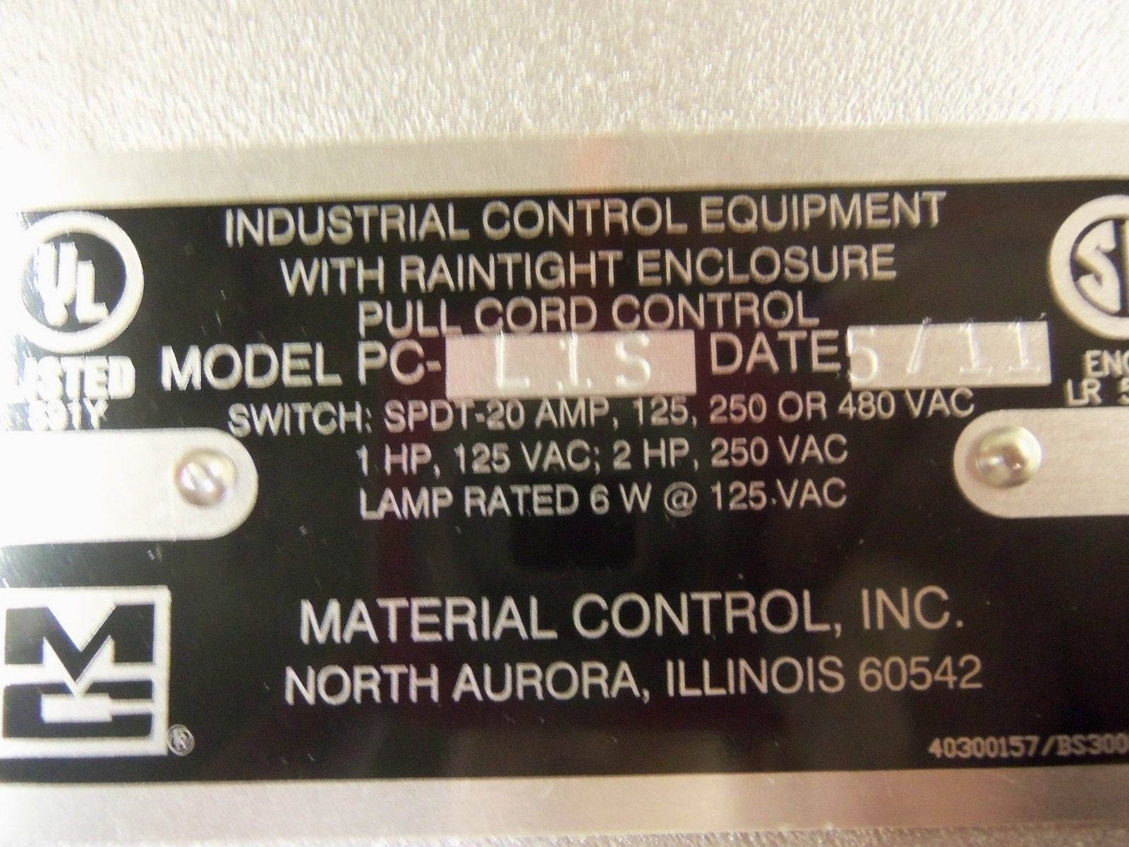 MATERIAL CONTROL PC-L1S MICRO SAFETY STOP SWITCH *NEW NO BOX*