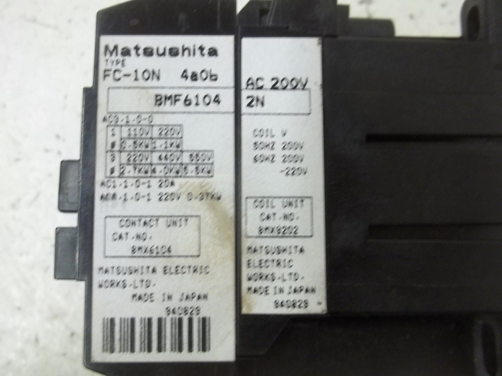 MATSUSHITA BMF61042N CONTACTOR TYPE FC-10N *USED*
