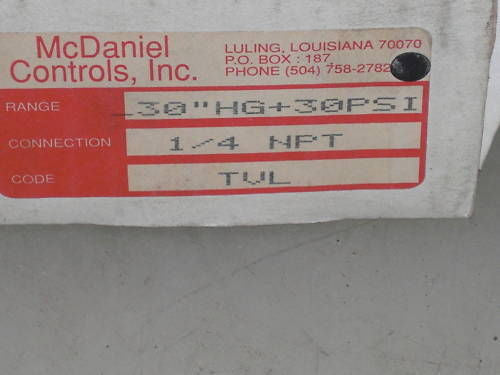 MCDANIEL CONTROLS PRESSURE GAUGE TVL *NEW IN BOX*