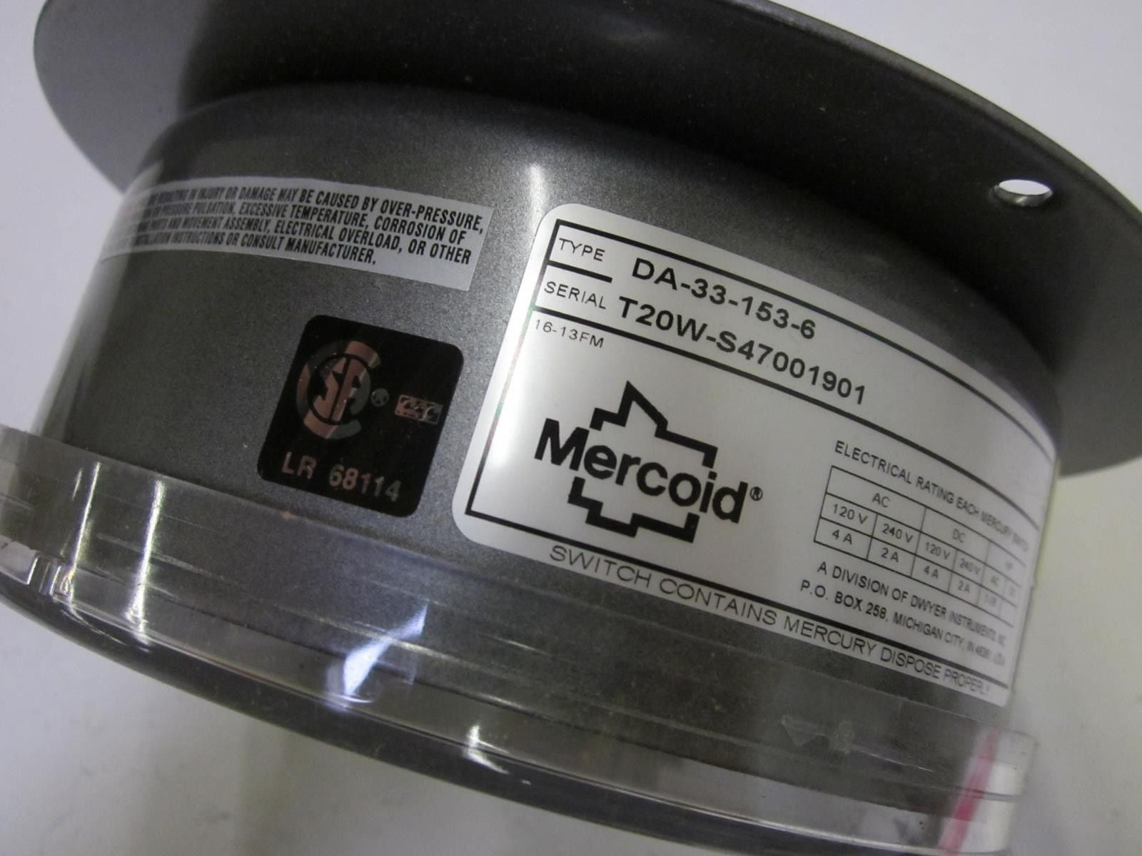 MERCOID DA-33-153-6  PRESSURE SWITCH  *NEW*