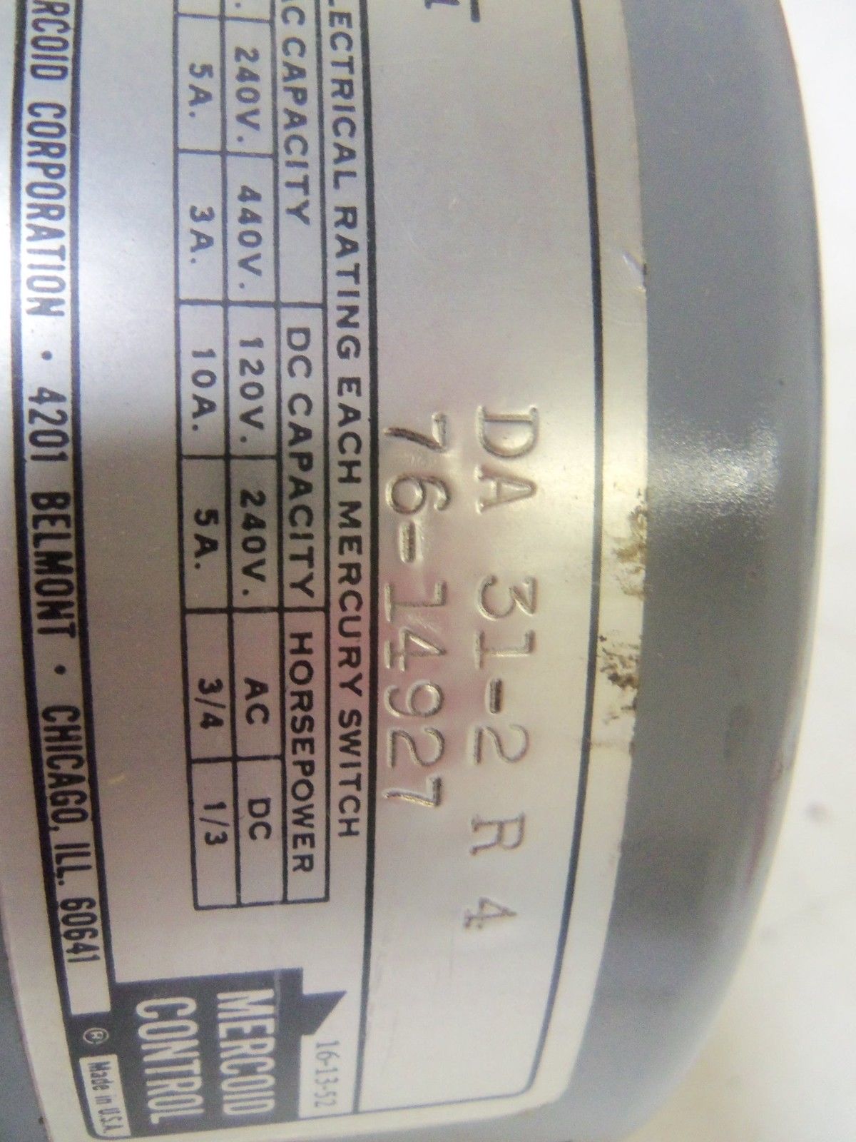 MERCOID DA31-2-R4 GAS PRESSURE SWITCH *USED*