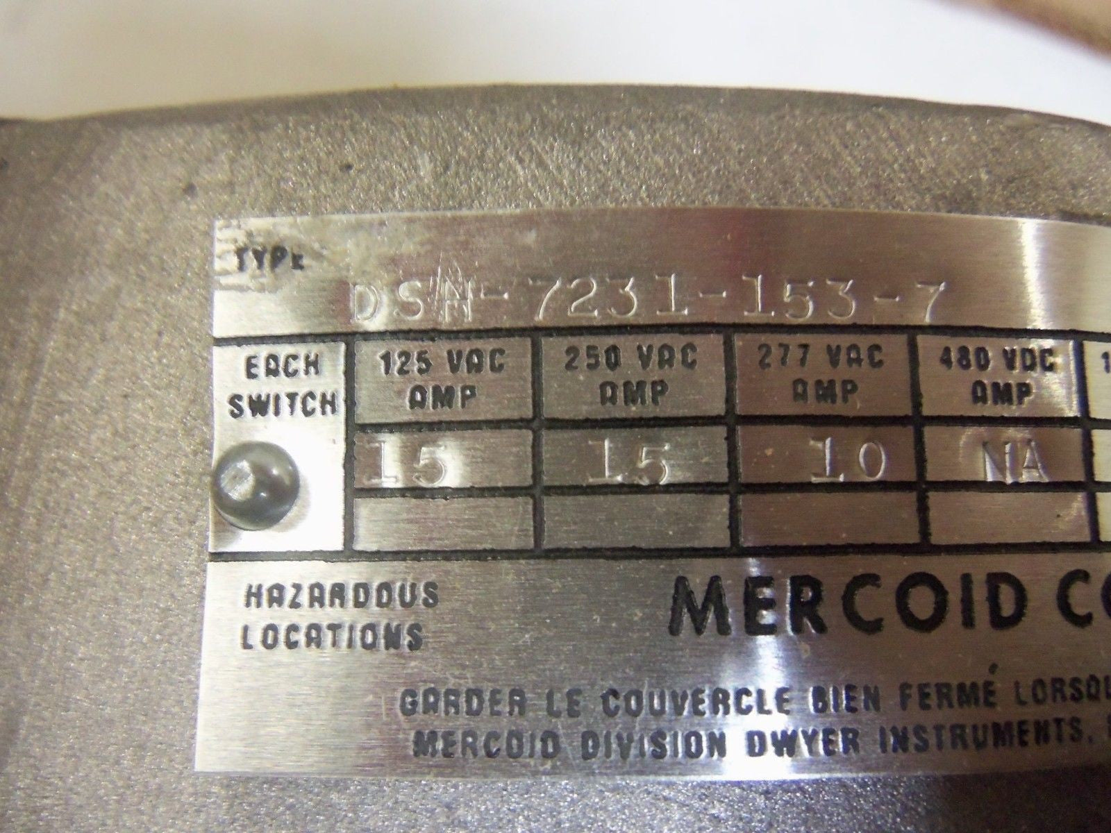 MERCOID DSH-7231-153-7 EXOLOSION PROOF PRESSURE CONTROL SWITCH *NEW IN BOX*