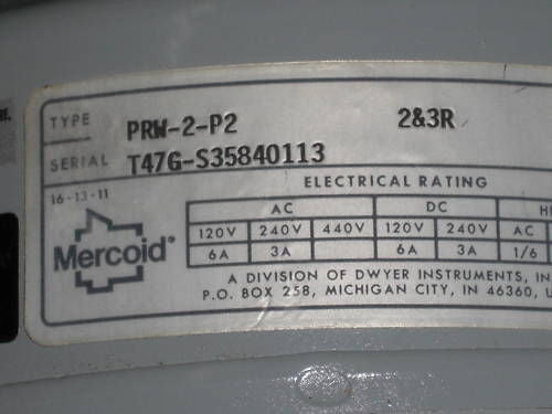 MERCOID PRESSURE SWITCH PRW-2-P2 *NEW NO BOX*