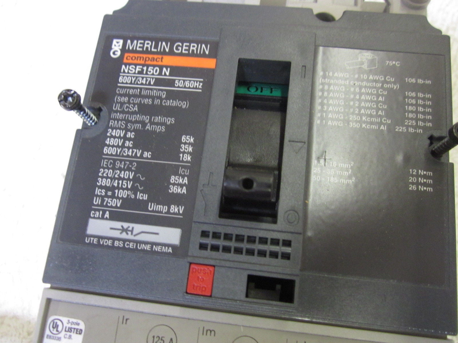 MERLIN GERIN NSF150N 347V CIRCUIT BREAKER  *USED*