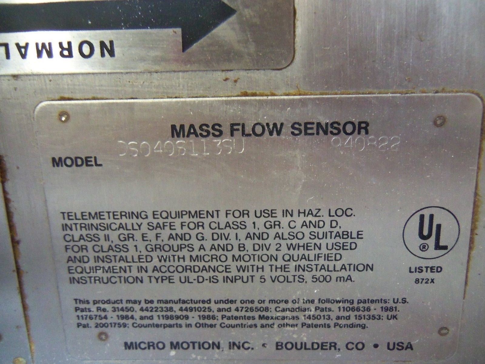 MICRO MOTION DS040S113SU MASS FLOW SENSOR *USED*