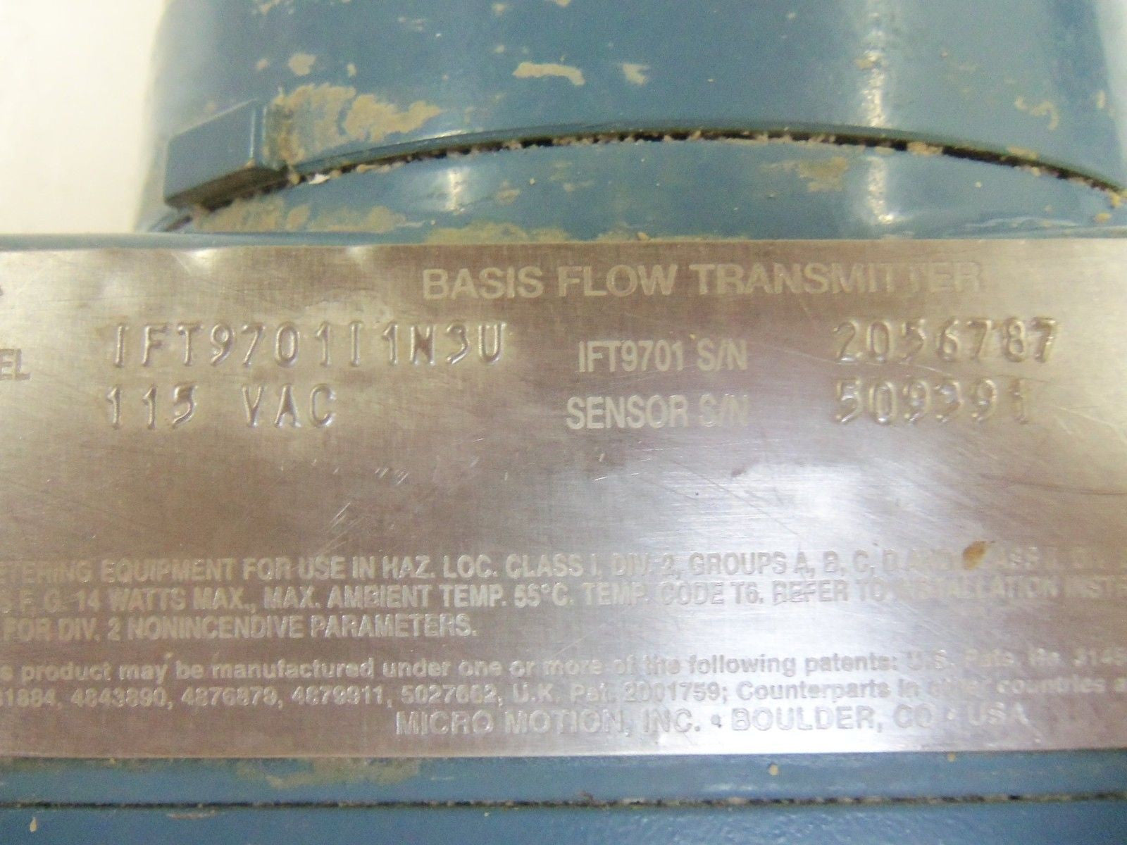 MICRO MOTION IFT9701I1N3U BASIS FLOW TRANSMITTER 115VAC *USED*