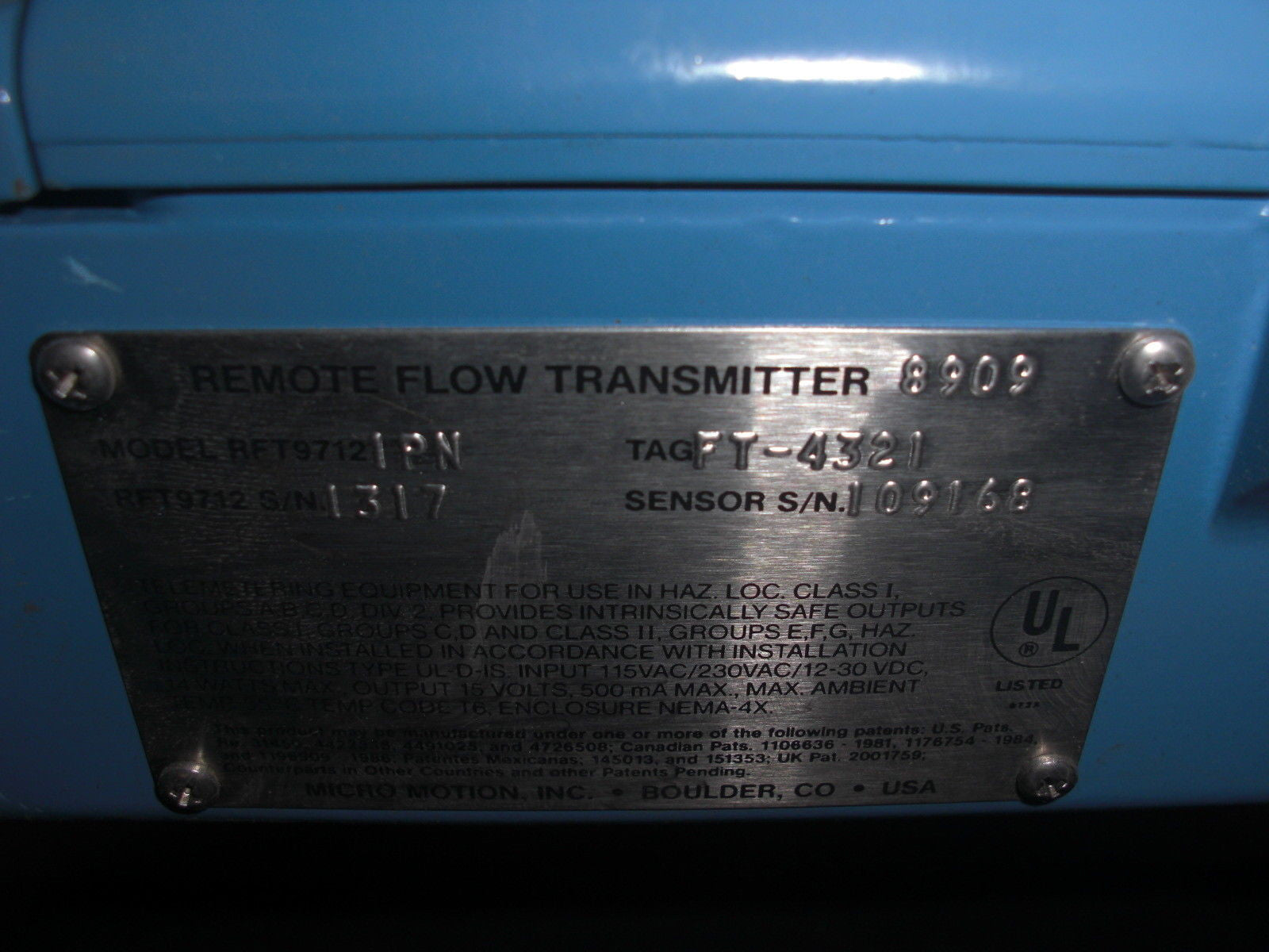 MICRO MOTION RFT97121PN FLOW TRANSMITTER  *USED*