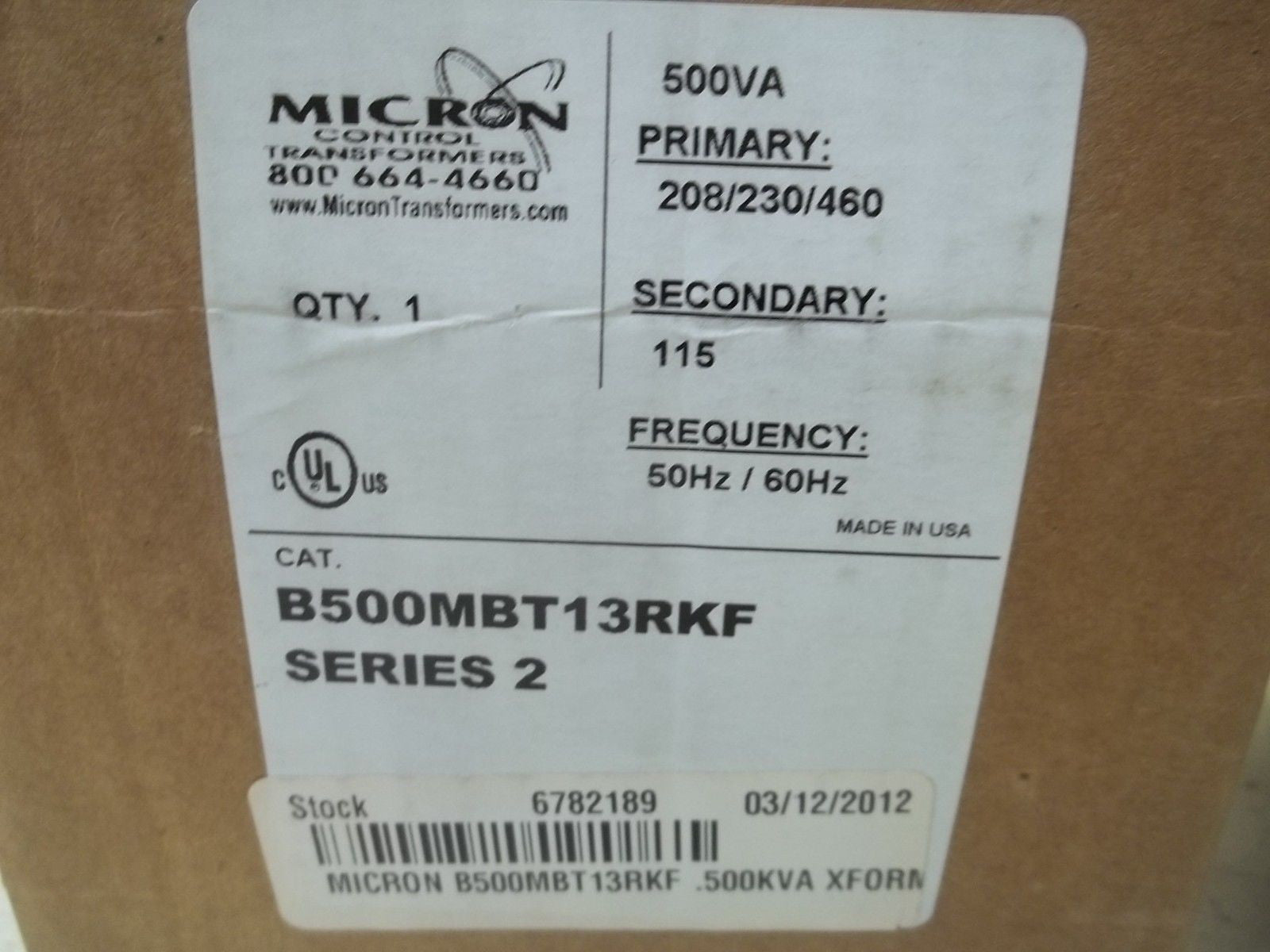 MICRON B500MBT13RKF SERIES 2 TRANSFORMER 500VA *NEW IN BOX*
