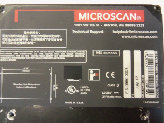 MICROSCAN FIS-0880-0001 *USED*