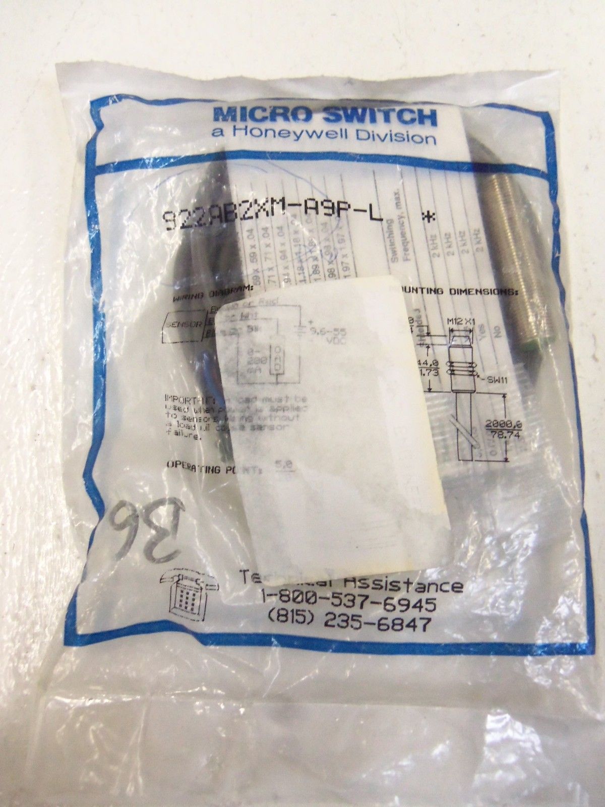 MICROSWITCH 922AB2XM-A9P-L PROXIMITY SENSOR *NEW IN FACTORY BAG*