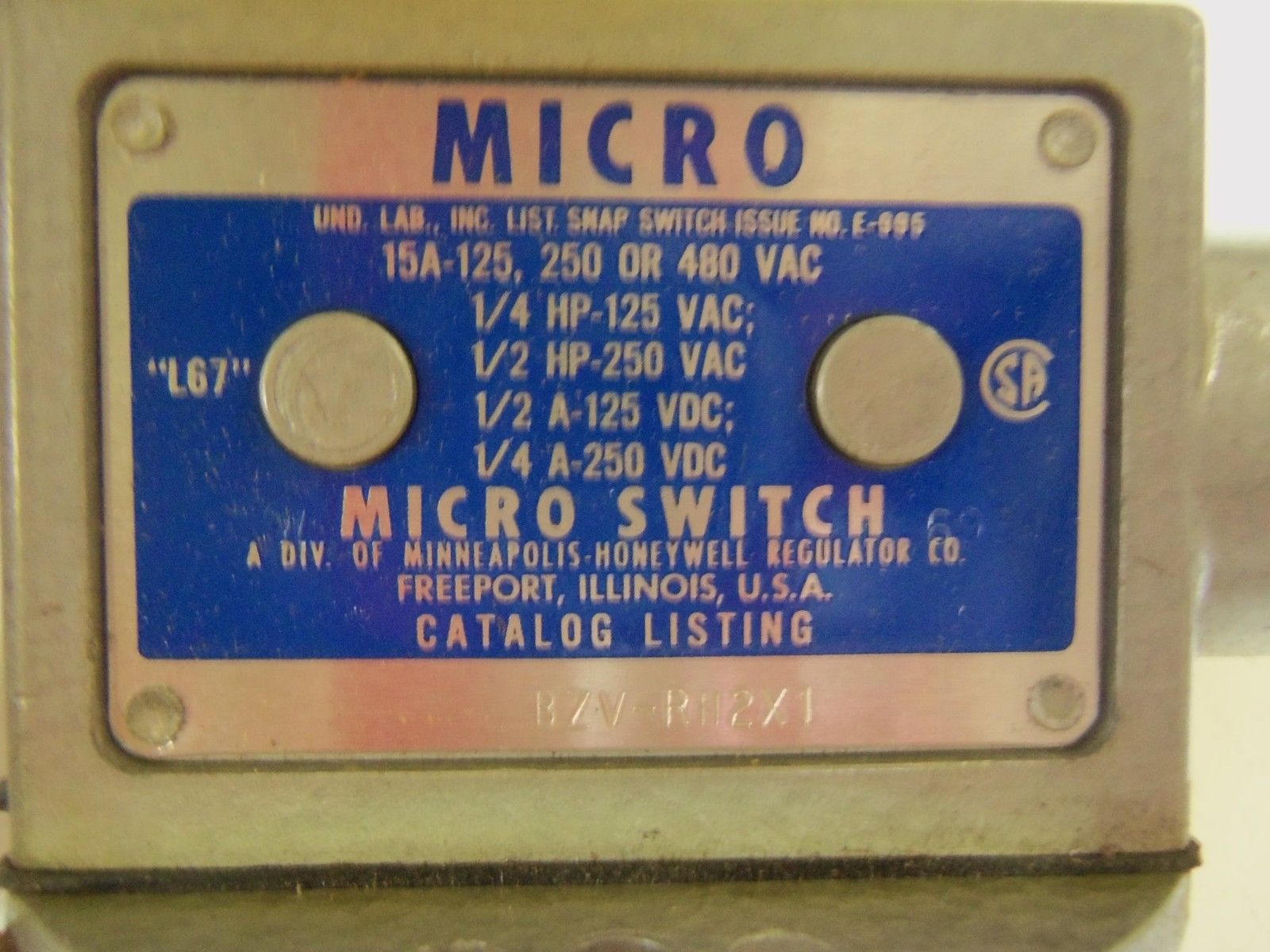 MICROSWITCH BZV-RN2X1 *NEW NO BOX*