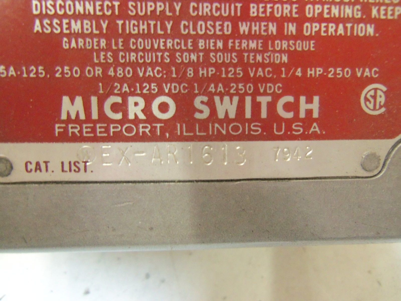 MICRO SWITCH EX-AR1613 EXPLOSION PROOF SWITCH (GREY) *USED*