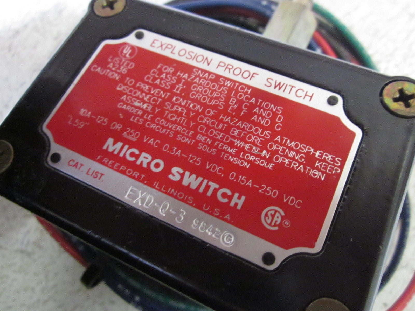 MICROSWITCH EXD-Q-3 EXPLOSION PROOF SWITCH SNAP SWITCH *USED*
