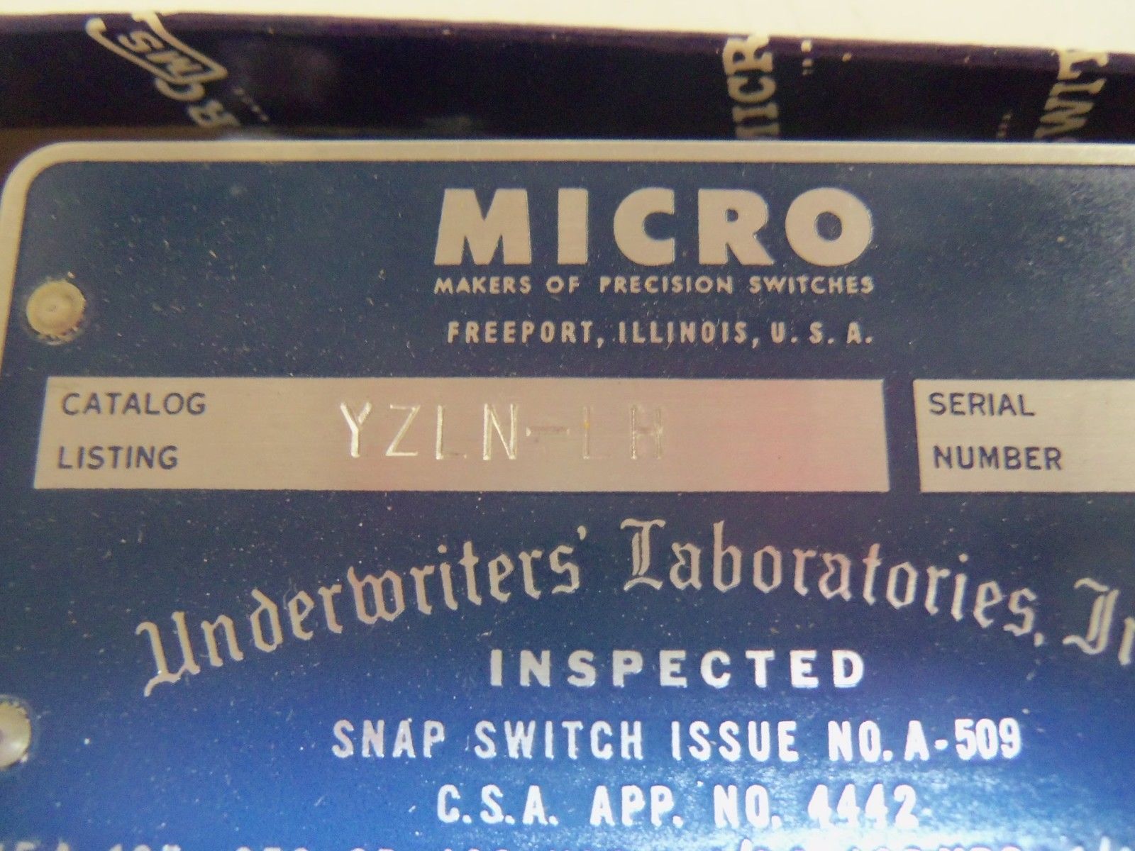 MICROSWITCH YZLN-LH *NEW IN BOX*