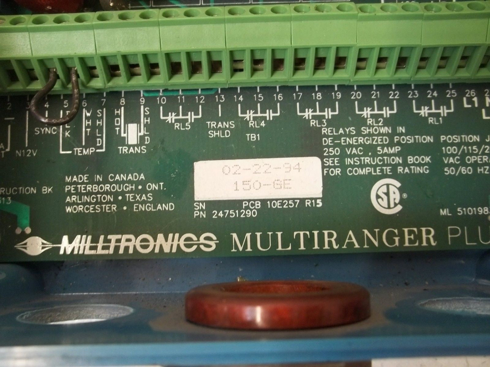 MILLTRONICS MULTIRANGER PLUS 24751290 LEVEL SENSOR RELAY CONTROLLER *USED*