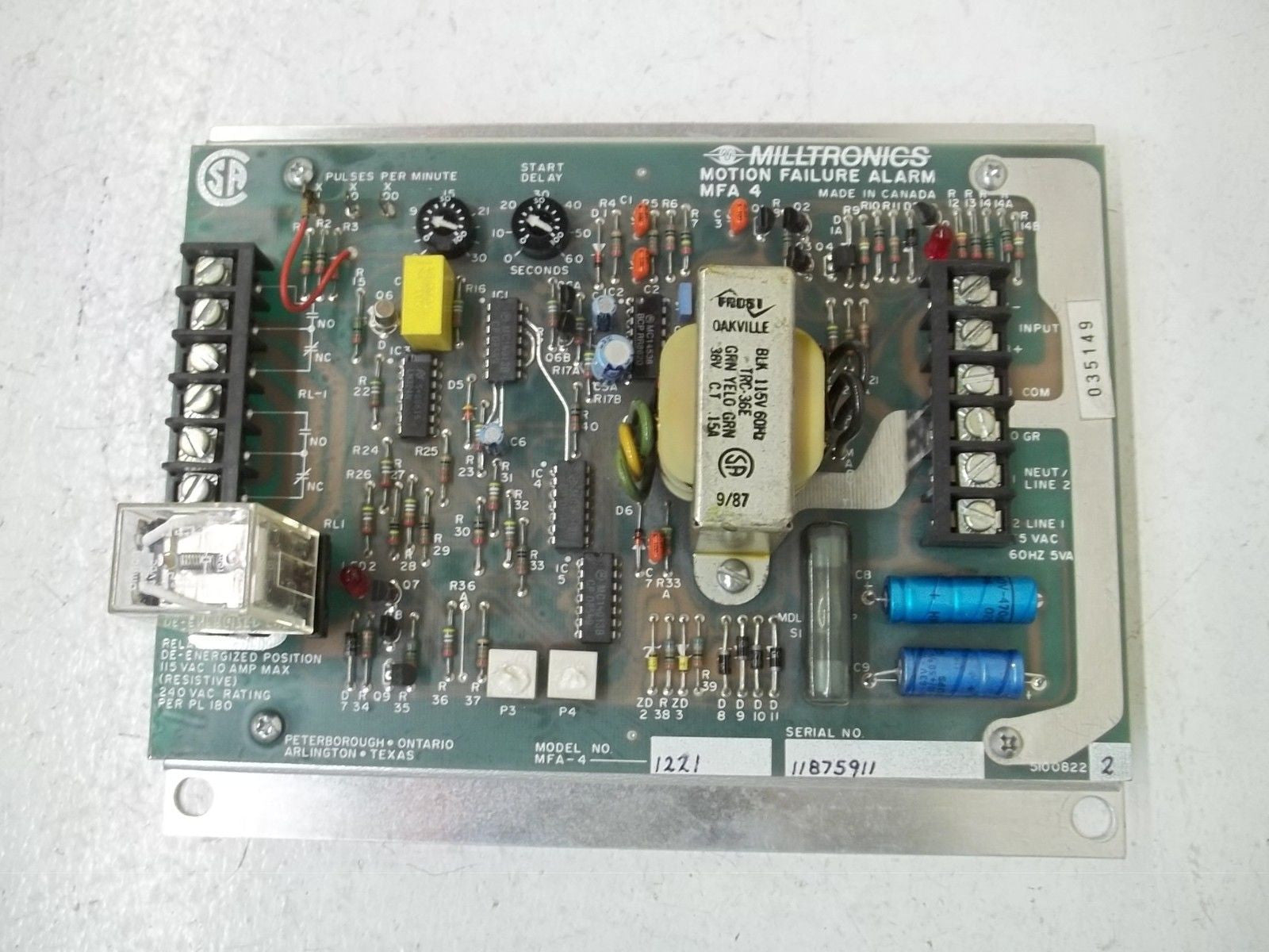 MILLTRONICS MFA-4-1221 MOTION FAILURE ALARM *USED*