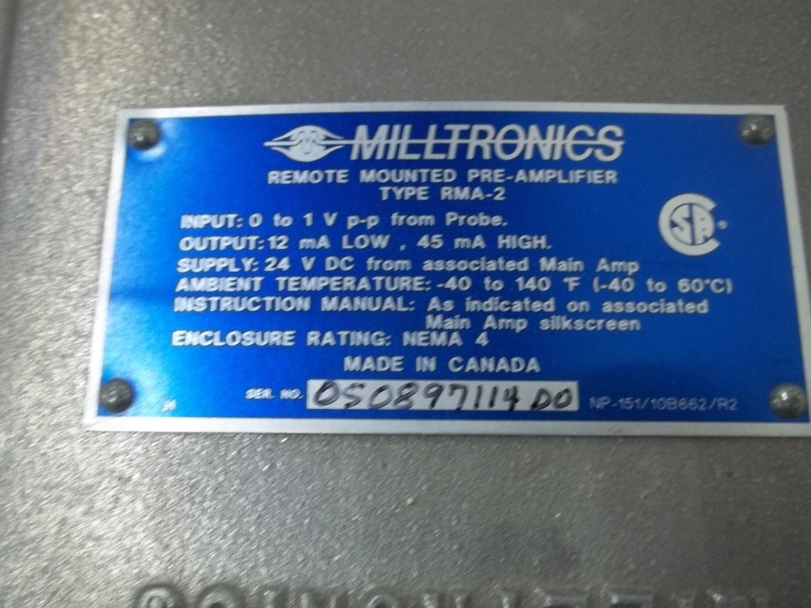 MILLTRONICS RMA-2 REMOTE MOUNTED PRE-AMPLIFIER *NEW IN BOX*