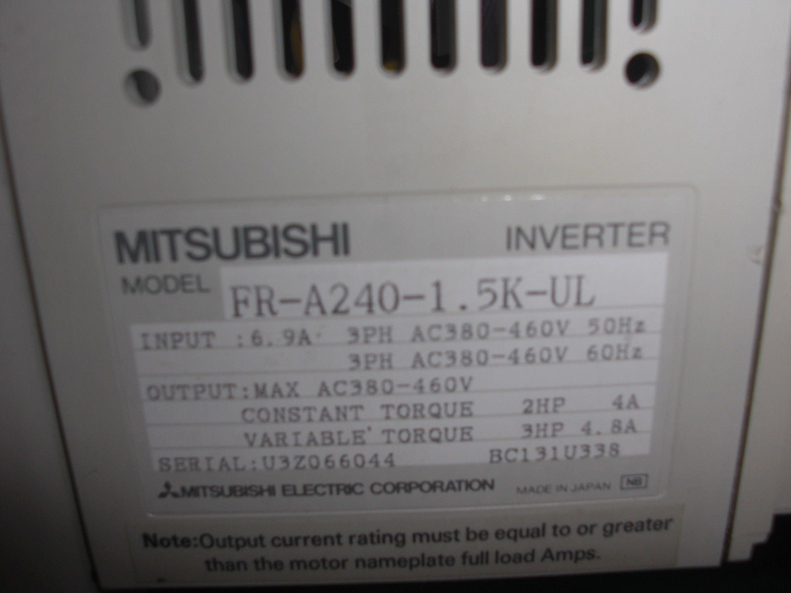 MITSUBISHI FR-A240-1.5K-UL *USED*