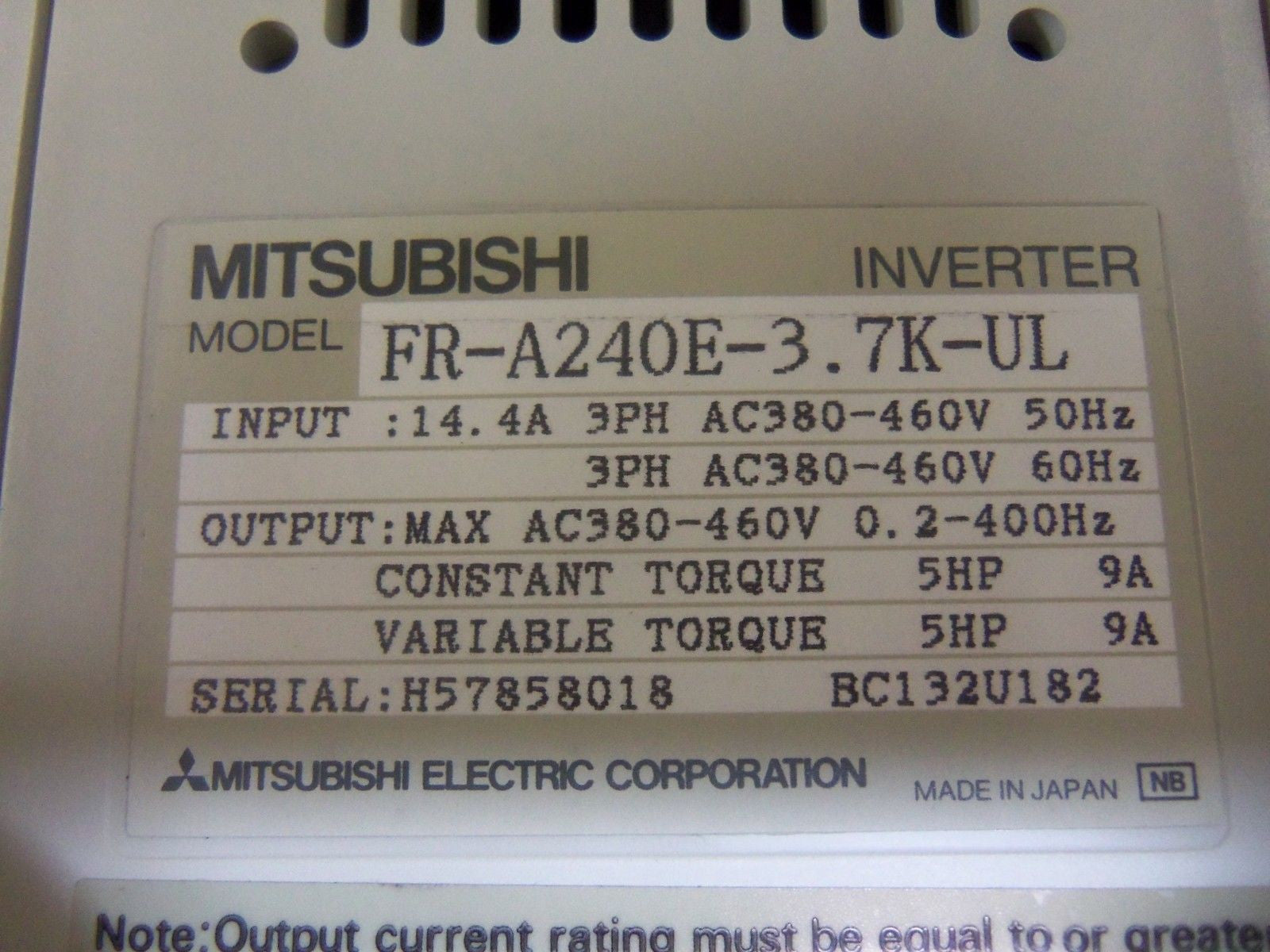 MITSUBISHI FR-A240E-3.7K-VL INVERTER DRIVE (AS PICTURED-BOX) *NEW IN BOX*