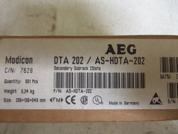 AEG MODICON DTA202/AS-HDTA-202 2-SLOT SECONDARY SUBRACK *NEW IN BOX*