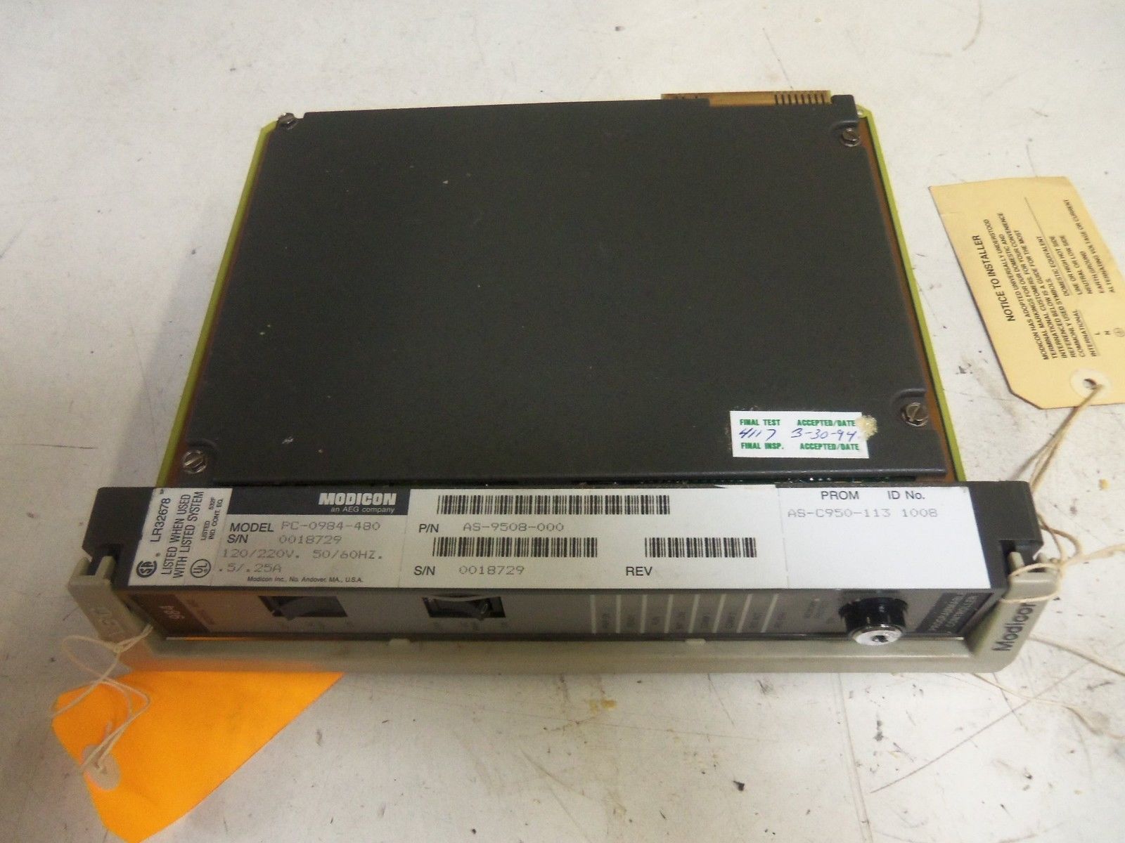 AEG MODICON PC-0984-480 AS-9508-000 PROGRAMMABEL CONTROLLER (NO KEY) *USED*