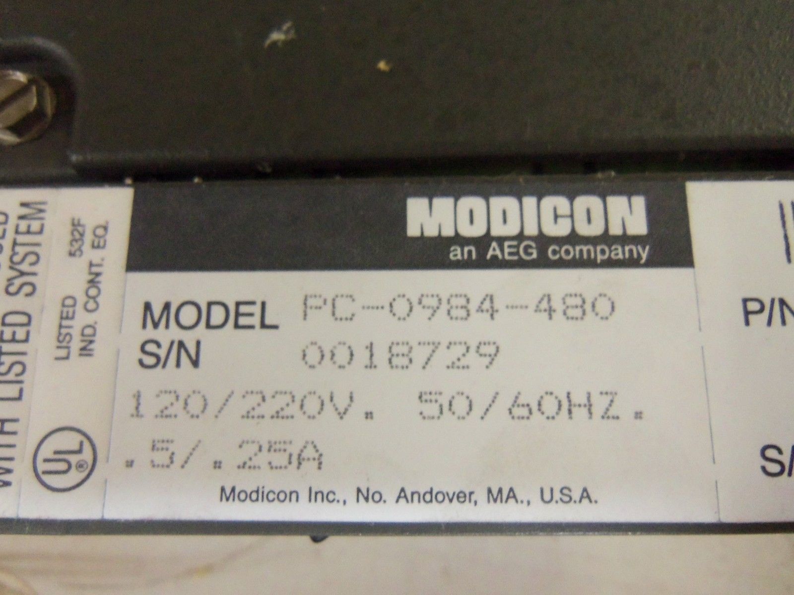 AEG MODICON PC-0984-480 AS-9508-000 PROGRAMMABEL CONTROLLER (NO KEY) *USED*