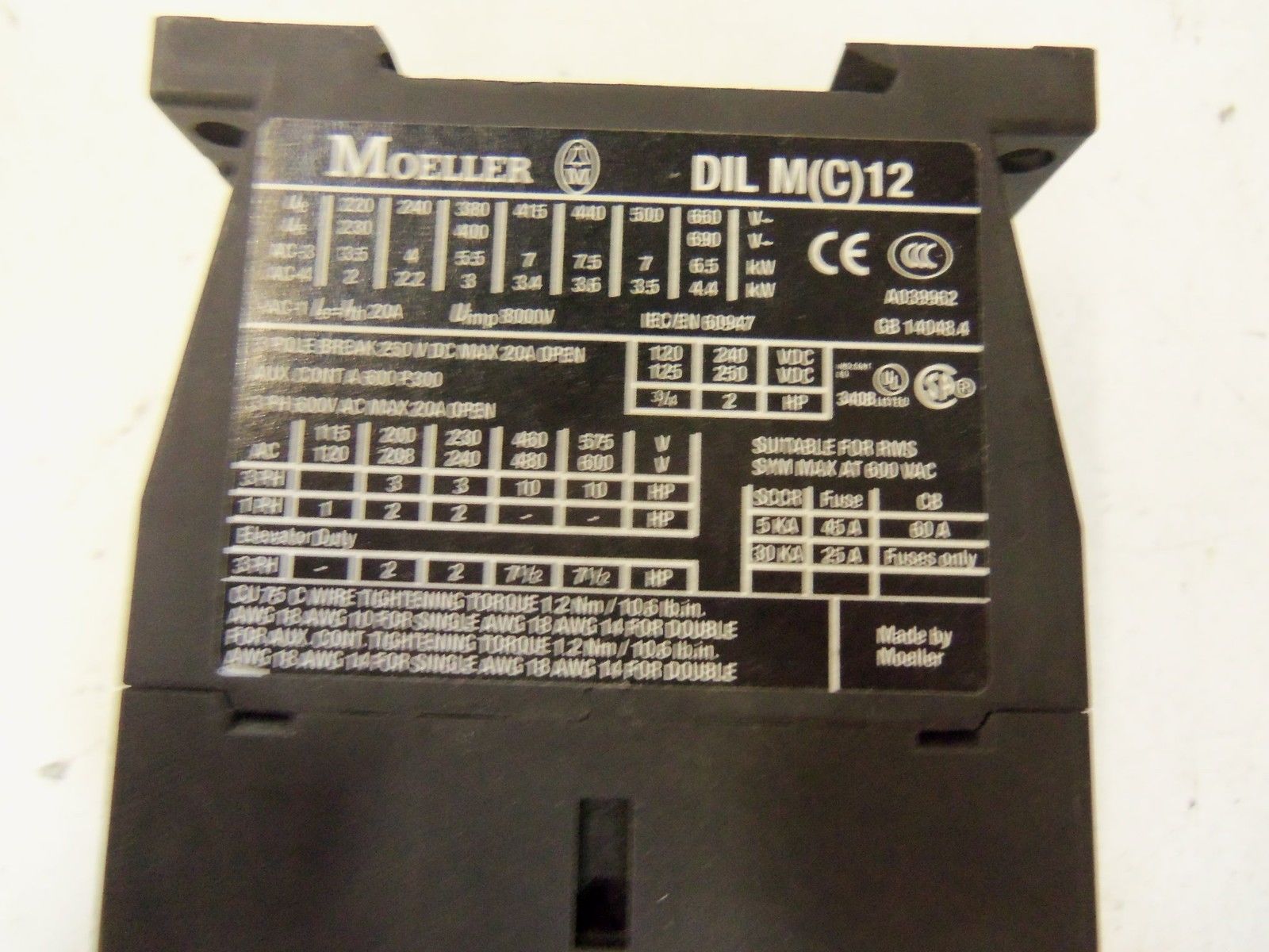 MOELLER DIL M(C)12 W/ DIL A-XHI40 *USED*