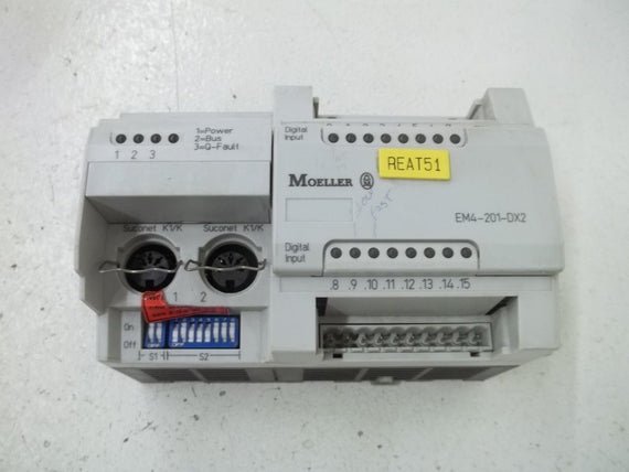 MOELLER EM4-201-DX2 POWER SUPPLY: 24VDC, 0.4A EXPANSION MODULE REMOTE  *USED*
