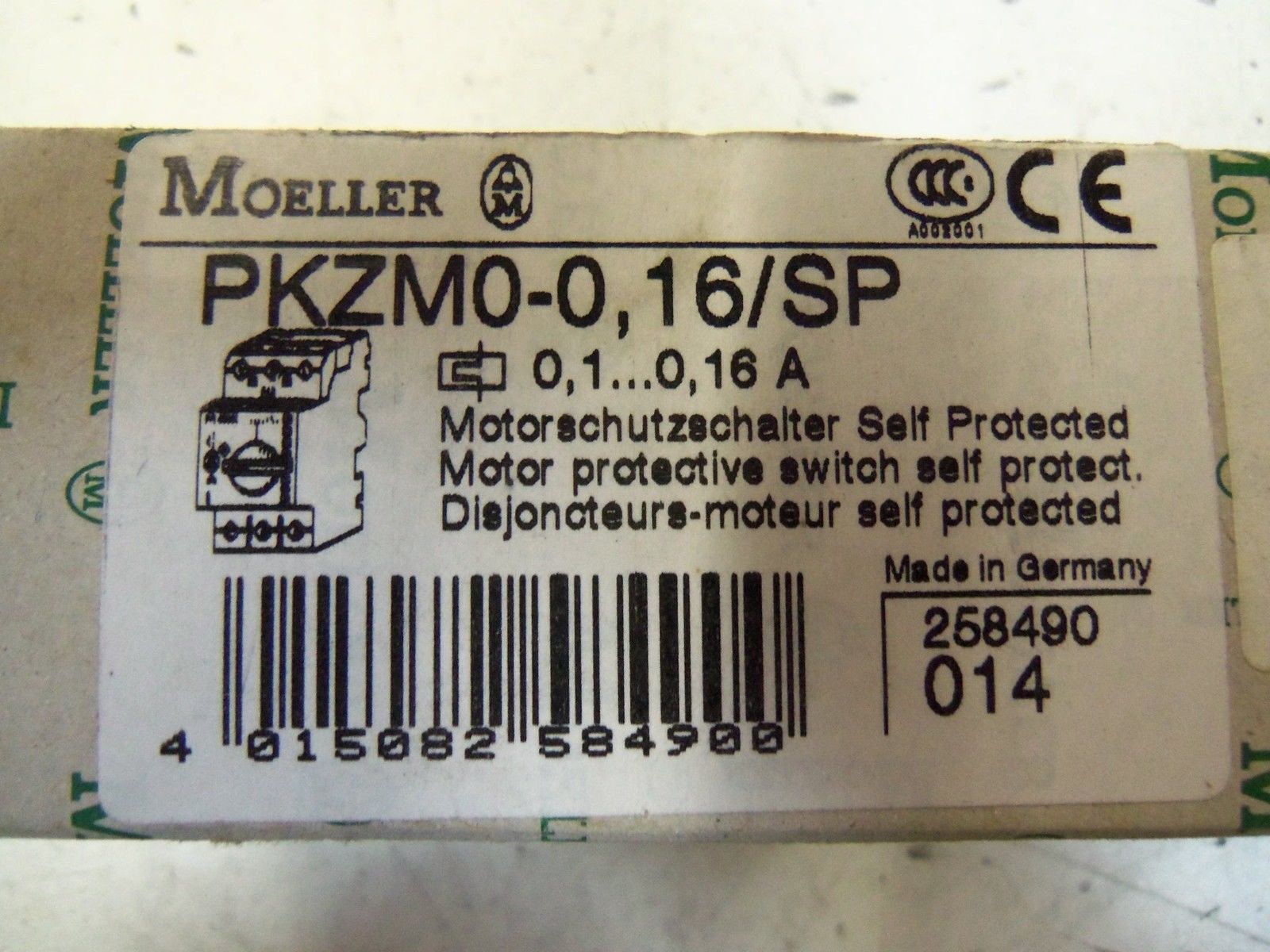 KLOCKNER MOELLER PKZM0-0,16/SP MANUAL MOTOR STARTER 0.1-0.16A *NEW IN BOX*