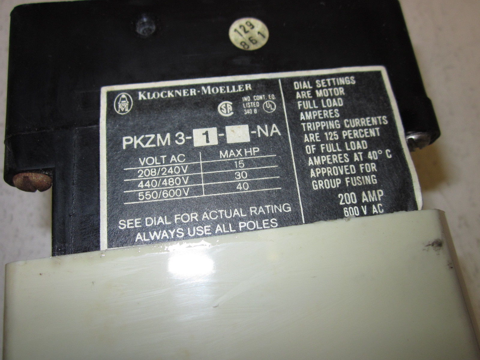 MOELLER PKZM 3-1/U-NA *USED*